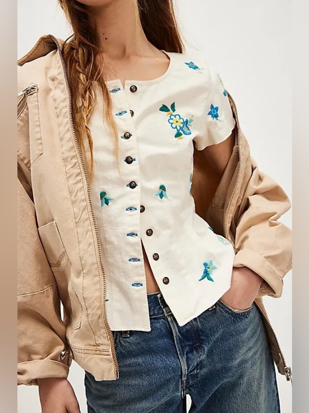 free people Kelly Embroidered Blouse. NWT - Picture 5 of 8